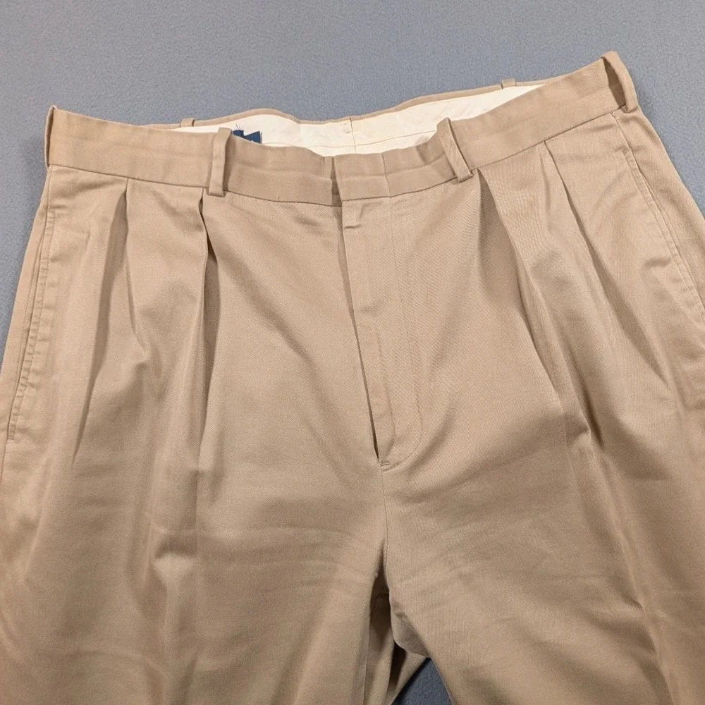 Polo Ralph Lauren Pleated Chino Pants Mens 36 Tan Khaki Cuffed Cotton Trousers